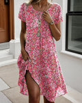 Round Neck Short Sleeve Floral Print Dress