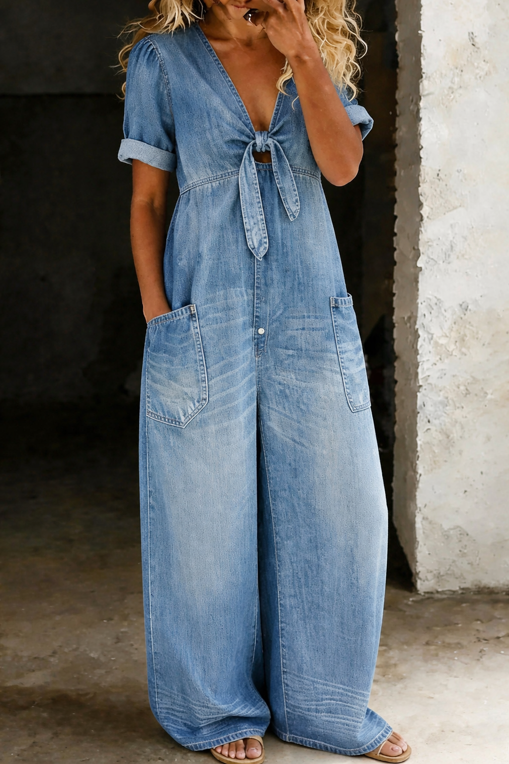 Maya™ | V-Neck Denim Jumpsuit